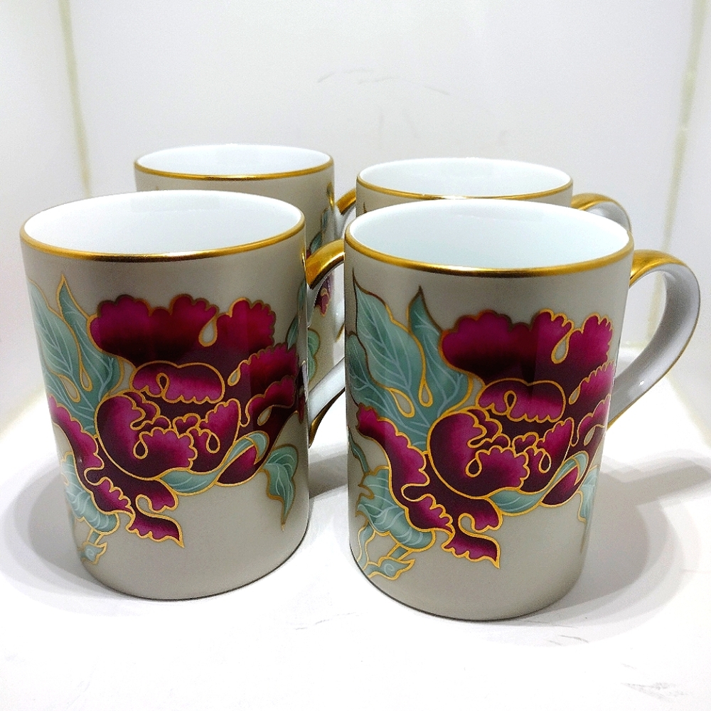 Fitz and Floyd Deauville Peony Tea Cups